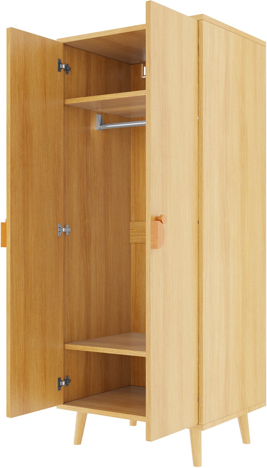 Kledingkast Met Dubbele Deuren - 70 x 55 x 170 cm - Met Hanggedeelte En Opbergvakken - Cartoonhandgrepen - Naturel Houtkleur Voor Kinderkamer