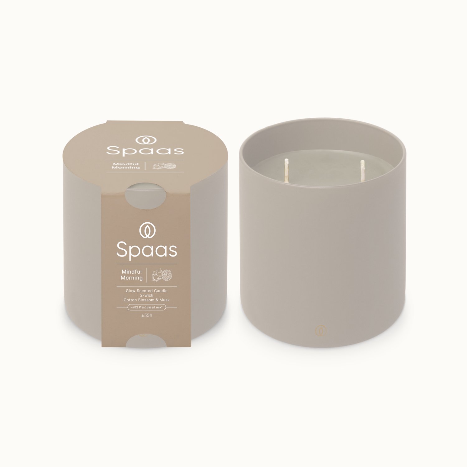 SPAAS Glow Geurkaars in glas - Set van 2 kaarsen - Katoenbloesem en Muskus - circa 55u - Mindful Morning Lichtgrijs