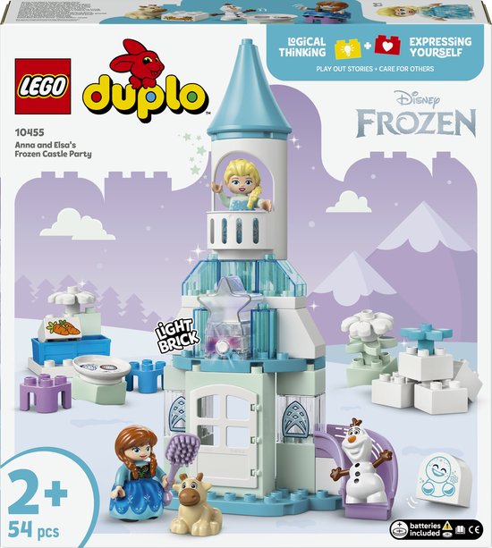 LEGO Duplo Anna en Elsa's Frozen Kasteelfeest met Anna, Elsa, Olaf, Sven, een kasteeltoren en accessoires. Leeftijd 2+.