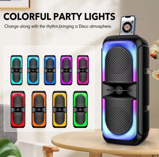 Bluetooth 5.0 party speaker 16,6 x 14,7 x 41 cm met RGB-ledverlichting, zwart — afbeelding 5