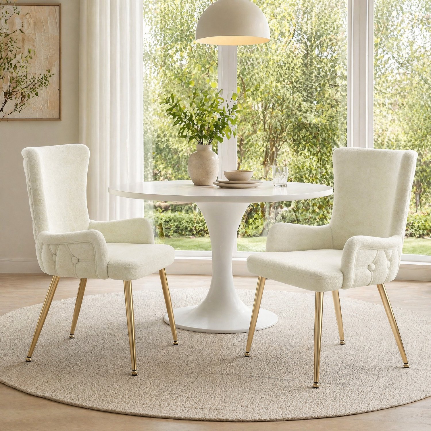 CHICFURN Eetkamerstoel set van 2 - Velvet - Metalen poten - Beige