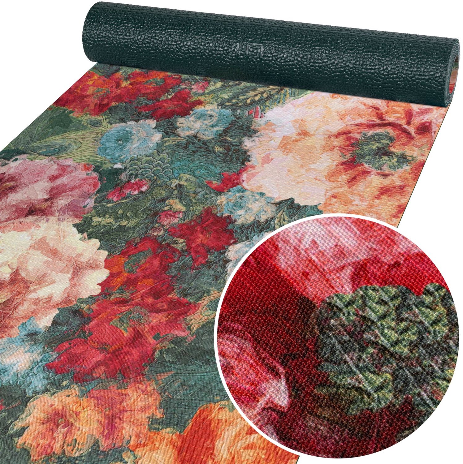 ANRO Keukenloper Ardina Rozen Rood-Groen 180x52cm – Antislip Gangloper Tapijtloper 3 mm Laagpolig