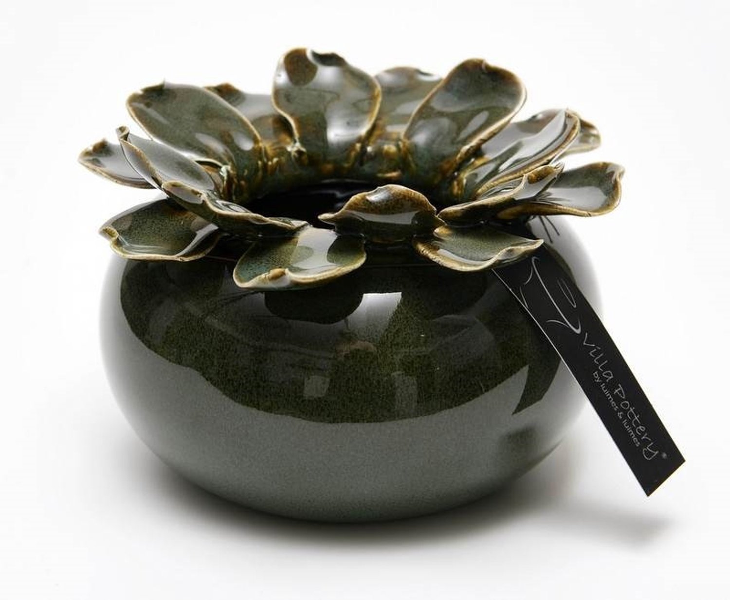 Villa Pottery Madelief vaas laag Groen Reactief 15 x 11 blauw