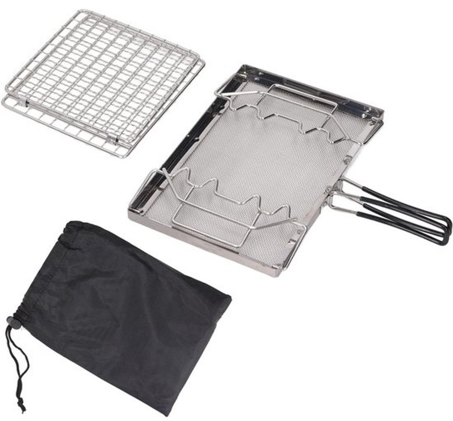 Campingbroodrooster - Draagbare grill - Buiten koken - Roestvrij staal - 25.5 x 15 cm - Zilver