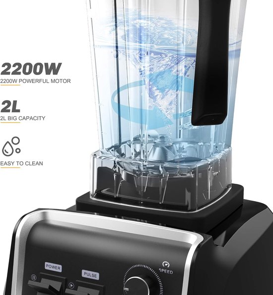 Multifunctionele blender 2 L - 1600 W, 6 messen, kunststof, zwart van Maisentiel — afbeelding 4