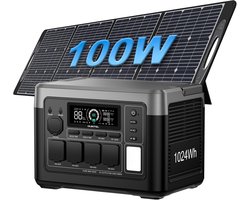 OUKITEL P1000E PLUS + PV100 Zonne‑Set, Powerstation 1800W 1024Wh +100W Zonnepaneel