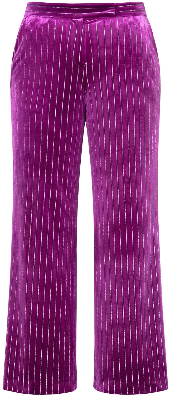 Ulla Popken - Dames - Fluwelen broek Mary wijde pijpen - Magenta - Maat 54