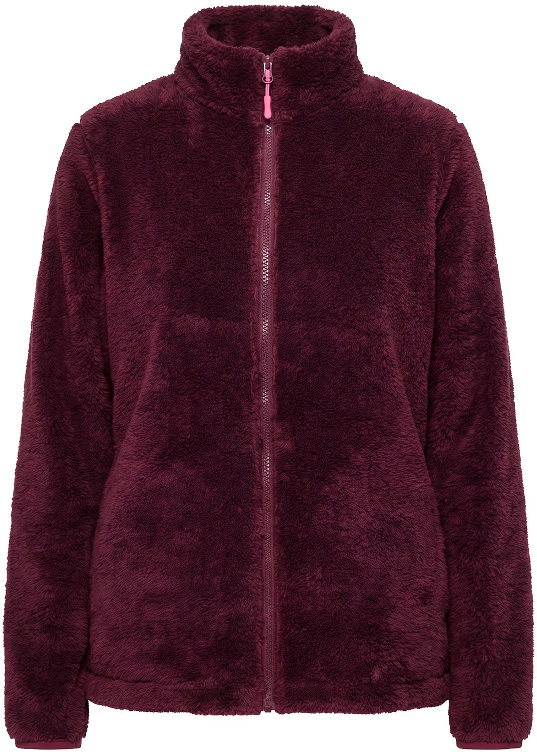 Ulla Popken - Dames - Fleece jack teddyfleece opstaande kraag lange mouwen - Wijnrood - Maat 50+