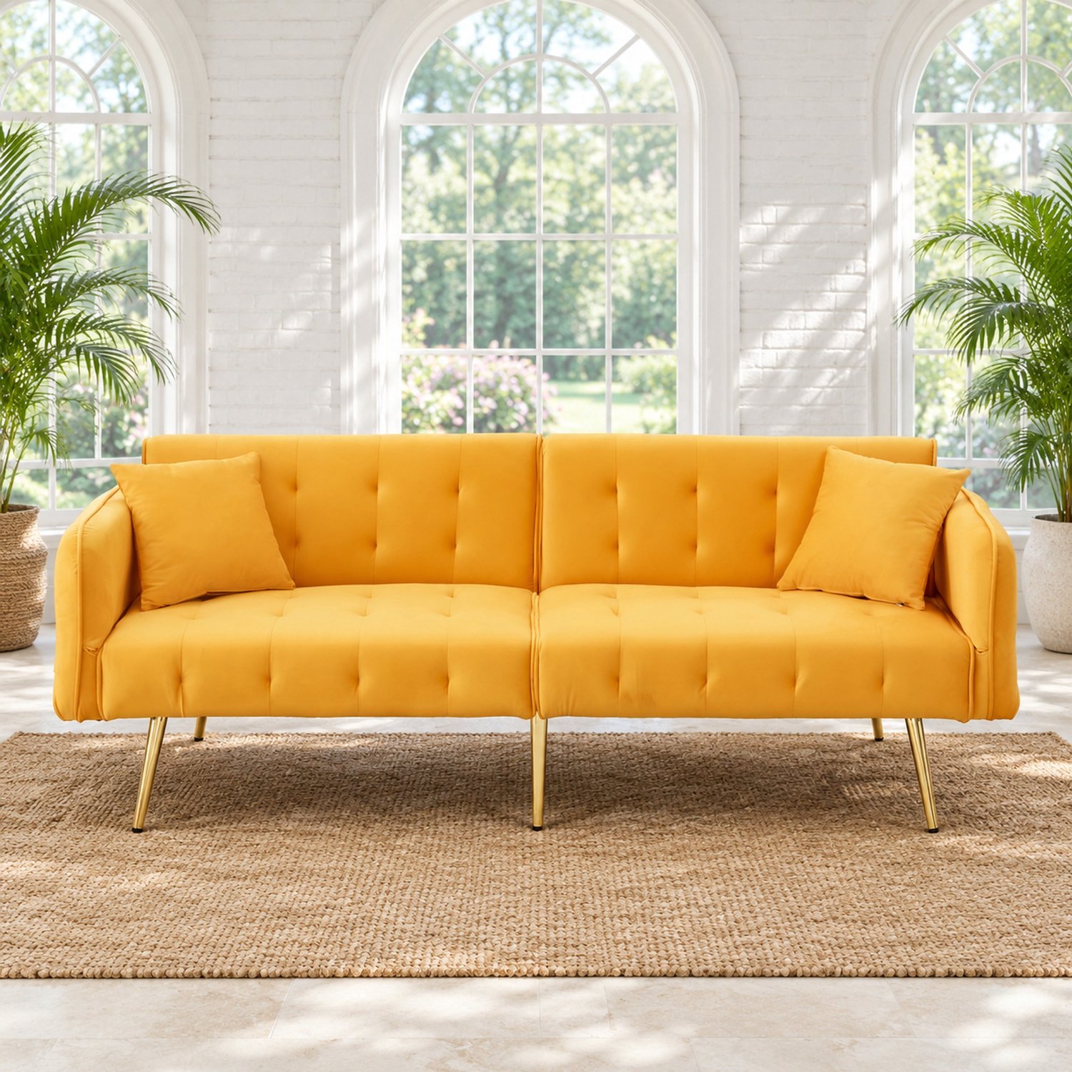 WUVRIE 2-zits slaapbank 178x82 cm - Verstelbare rugleuning en armleuningen - Geel
