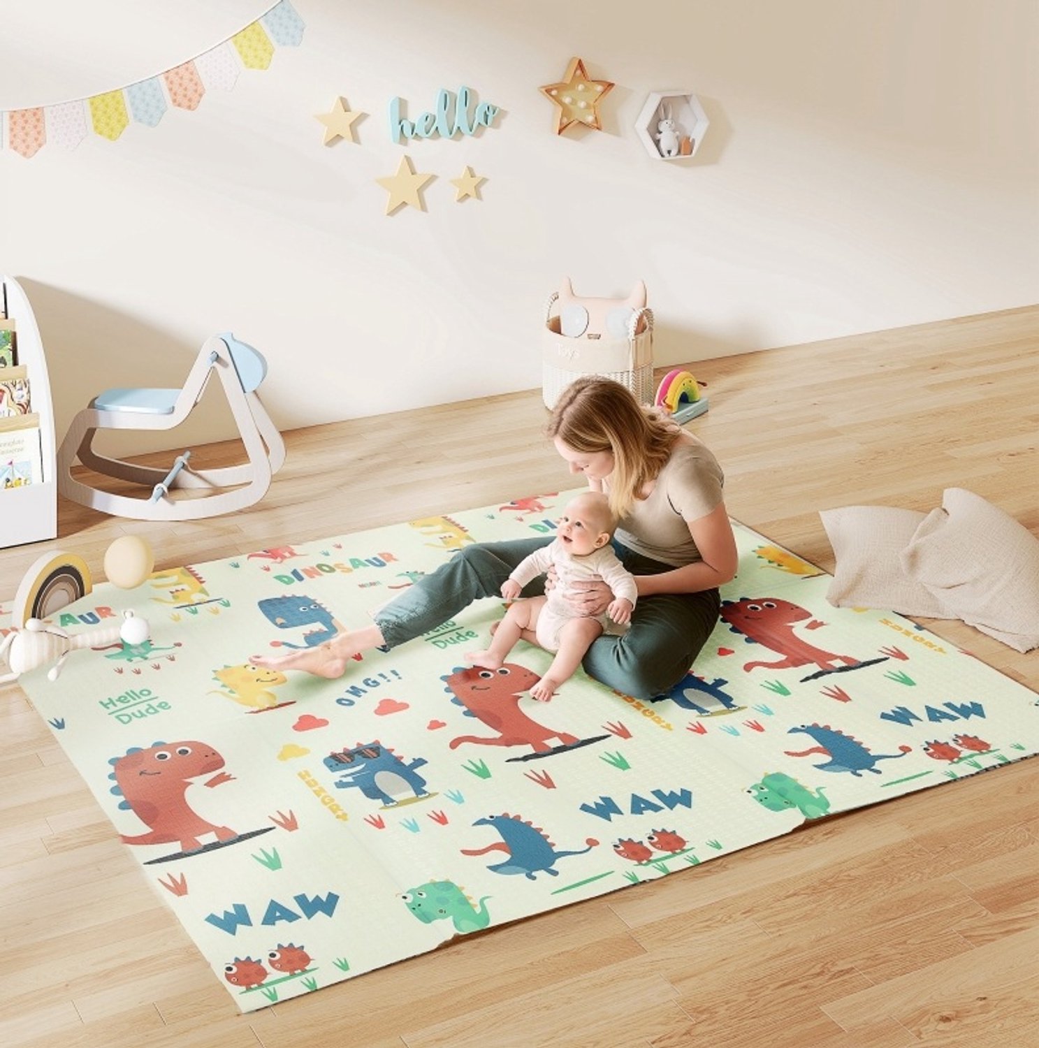 MIVRAY Baby Speelmat – Opvouwbaar En Dubbelzijdig – 196 x 176 x 1,5 cm – XPE Schuim – Multicolor – Voor Kruipen En Spelen Binnen