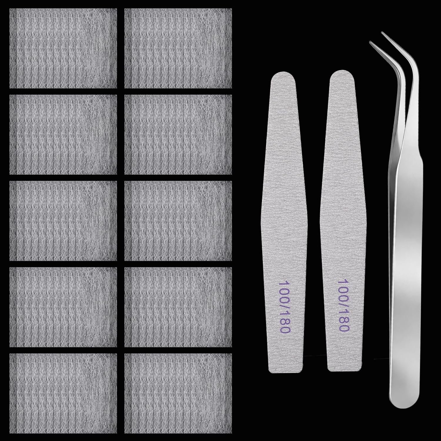 100 stuks zijden nagelverlenging inclusief pincet, nagelvijlen, manicuretool - Luxento