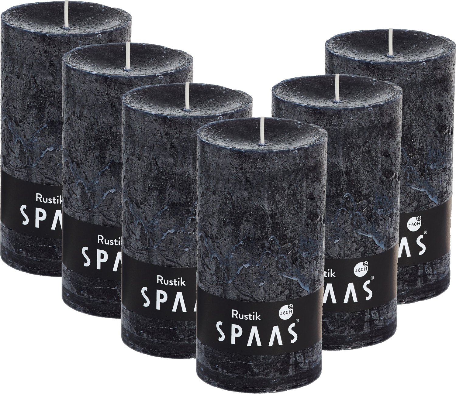 SPAAS Rustieke Stompkaarsen 70/130 mm - Zwart - circa 60u - 6 kaarsen