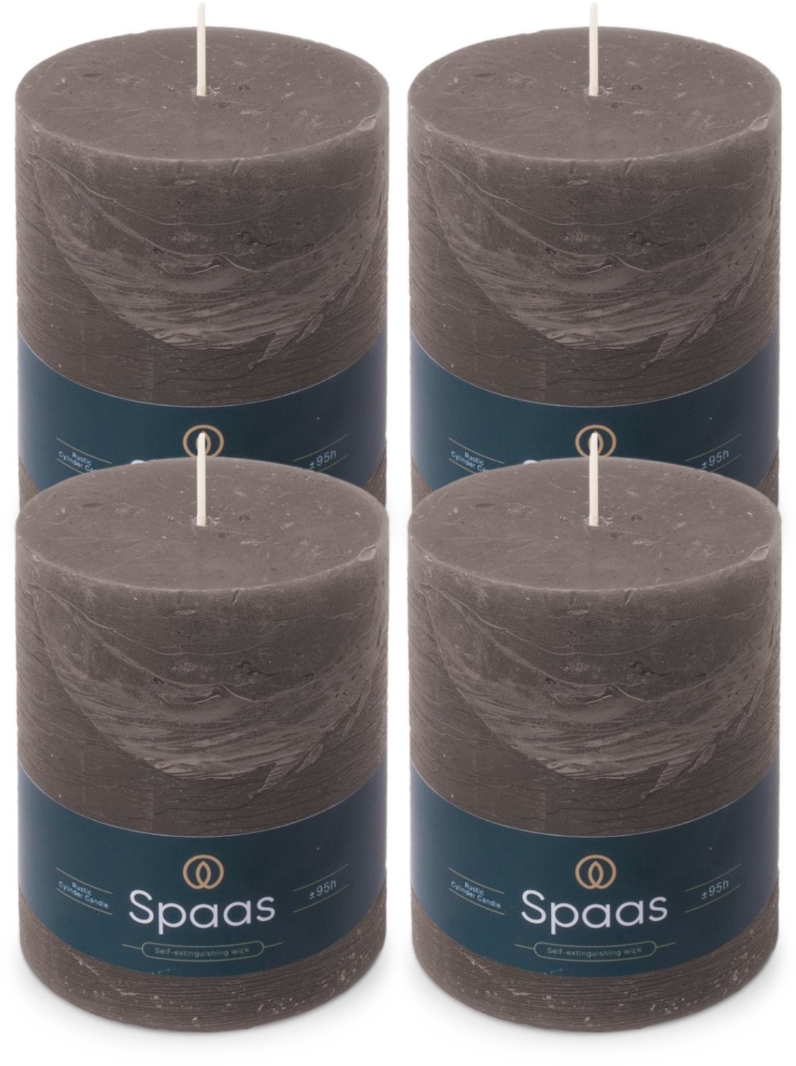 SPAAS Rustieke Stompkaarsen - Donkergrijs - 100/130mm - circa 95u - 4 kaarsen