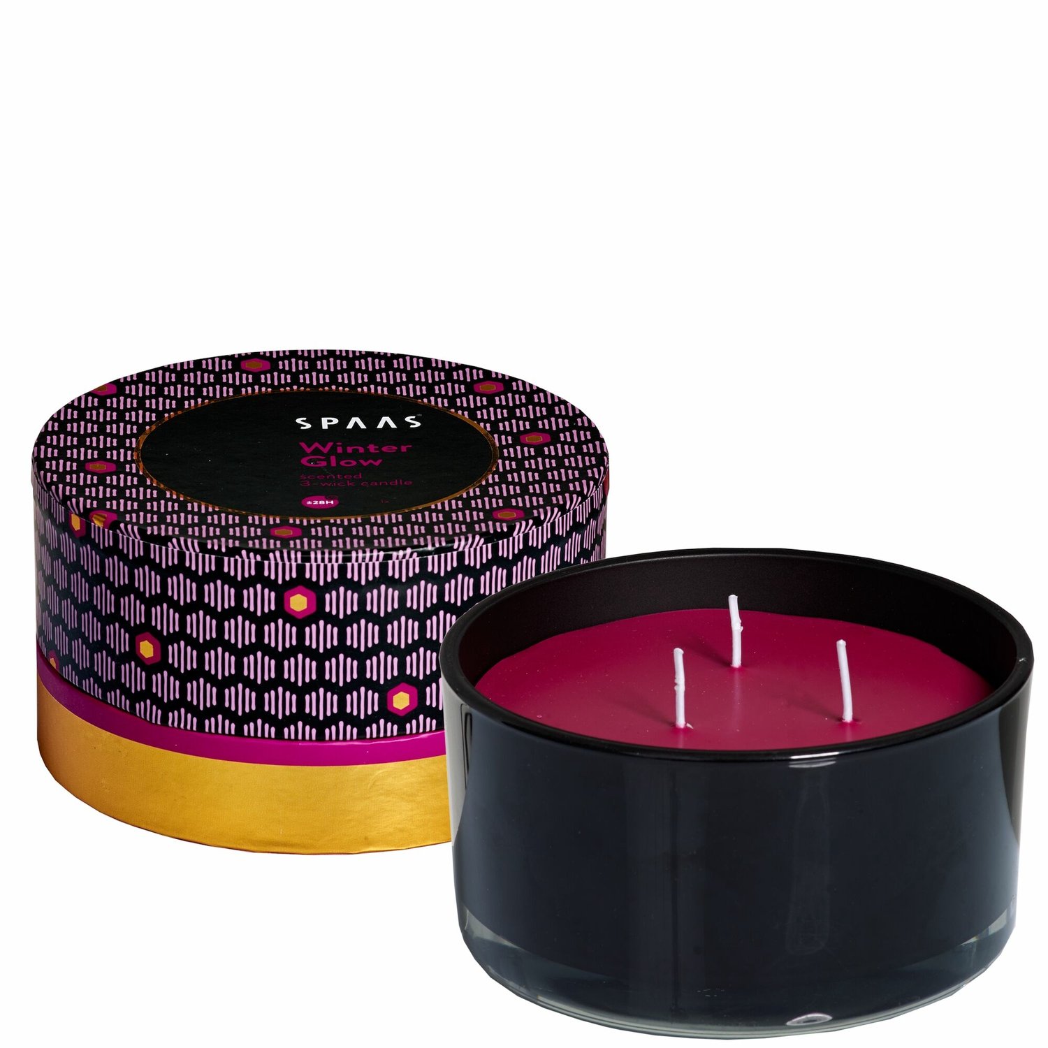 SPAAS Geurkaars 3 - wiek Cadeaupakket - Winter Glow - circa 28u - 2 kaarsen Fuchsia