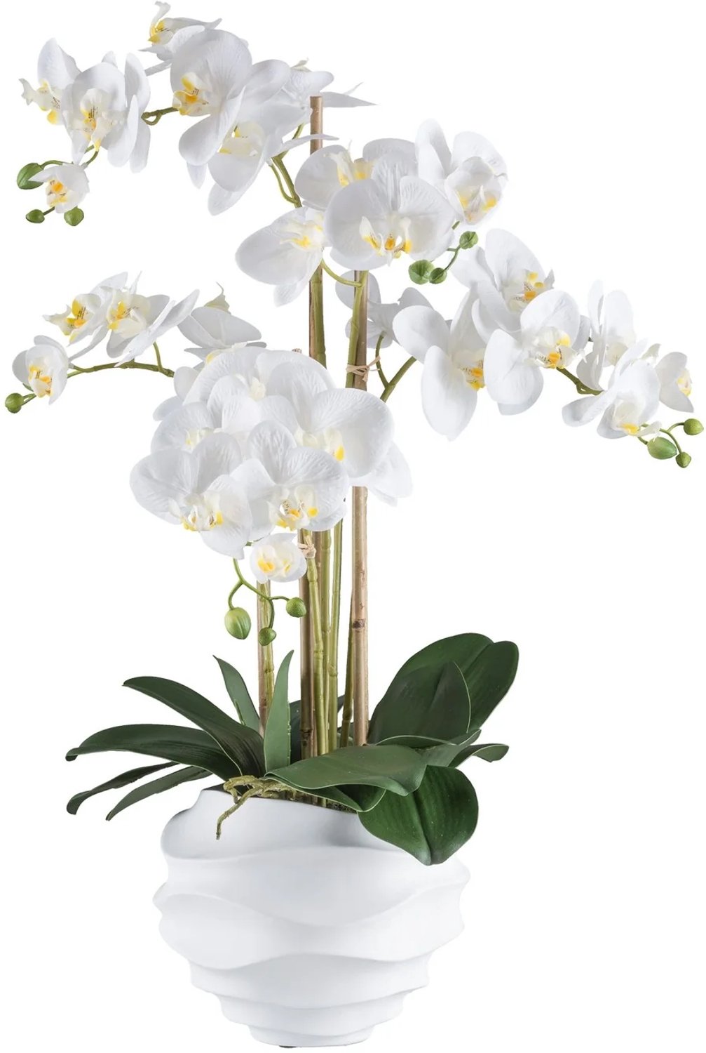 KOPU® Kunstorchidee 70 cm - Wit - 5 takken - Witte pot - Phalaenopsis