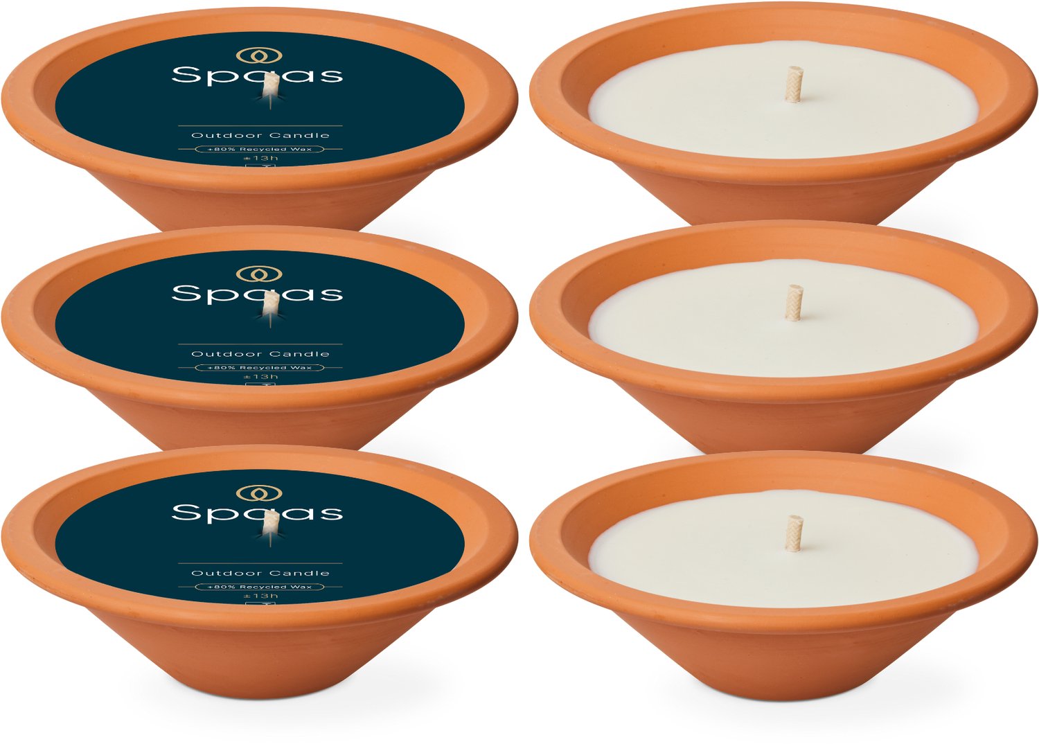 SPAAS Royal Flame Buitenkaars – Terracotta Tuinschaal – circa 13u – Geurloos – 6 kaarsen