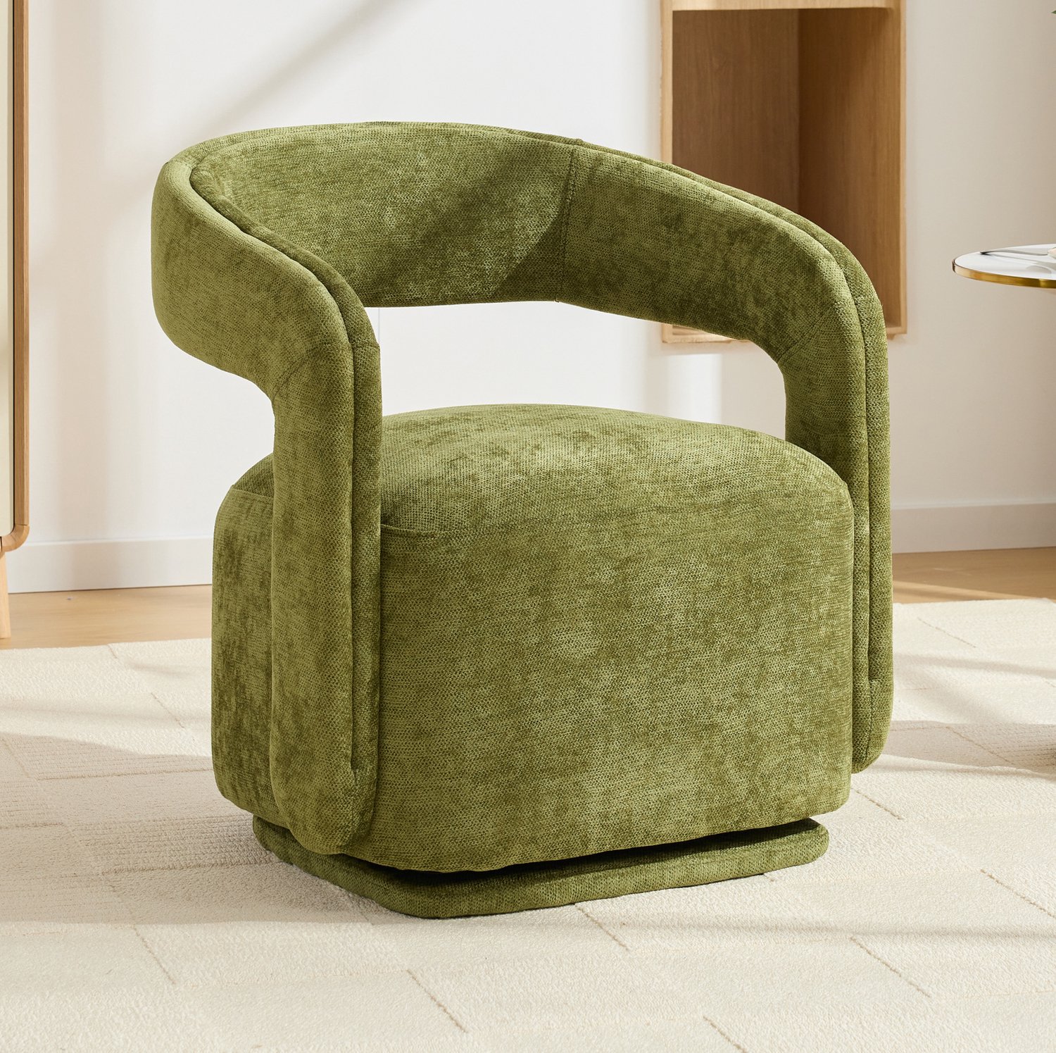 WUVRIE Draaibare fauteuil 70x65,5x74 cm - 360° draaibaar met chenille bekleding - Groen
