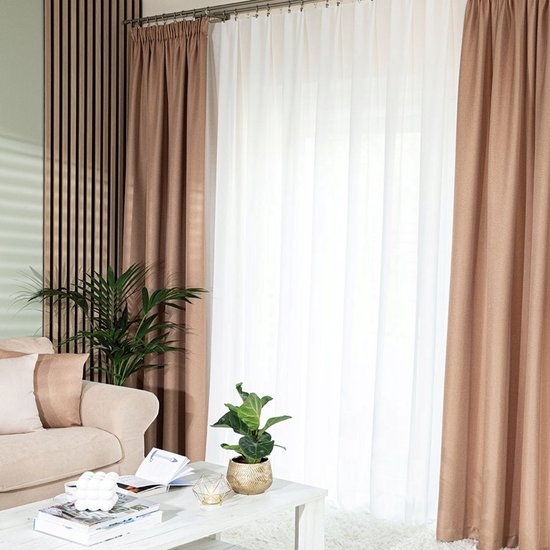 Donker Beige Structuur Gordijnstof - 300cm Breed, Per Meter