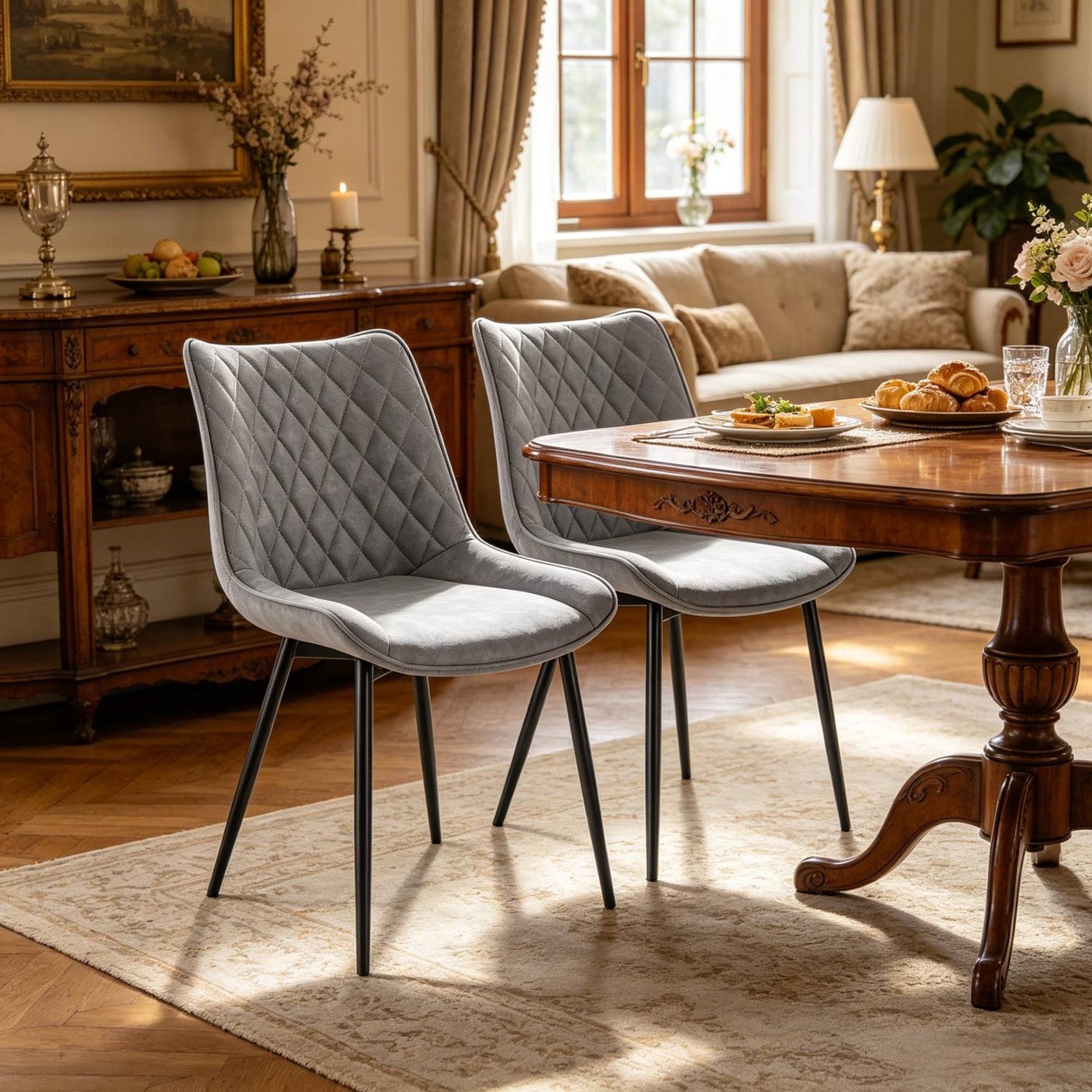 WUVRIE Eetkamerstoelen set van 2 - Kunstleer met metalen poten - Grijs