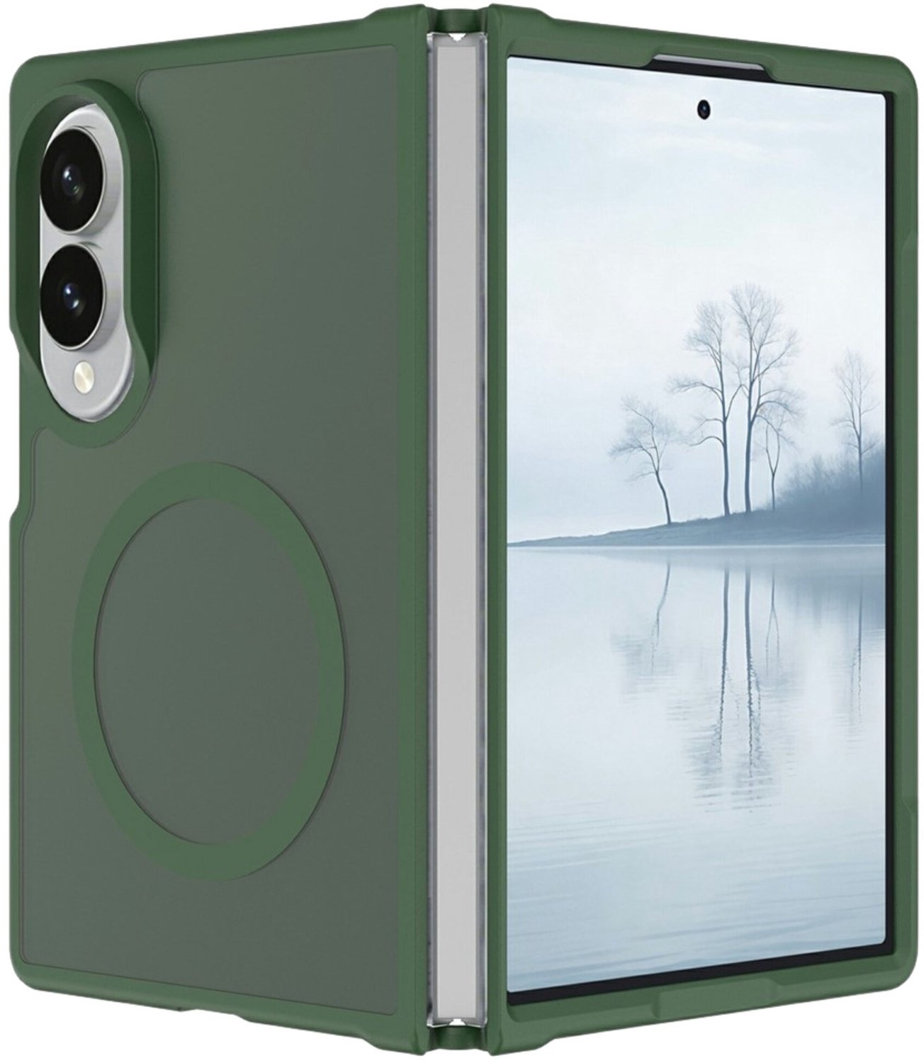 Casety Geschikt voor Samsung Galaxy Z Fold 8 slank backcover hoesje met magnetisch ondersteuning - Groen