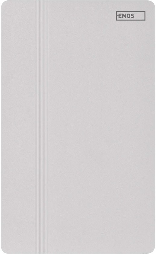 Witte EMOS deurbelcover met fijne verticale lijnen.