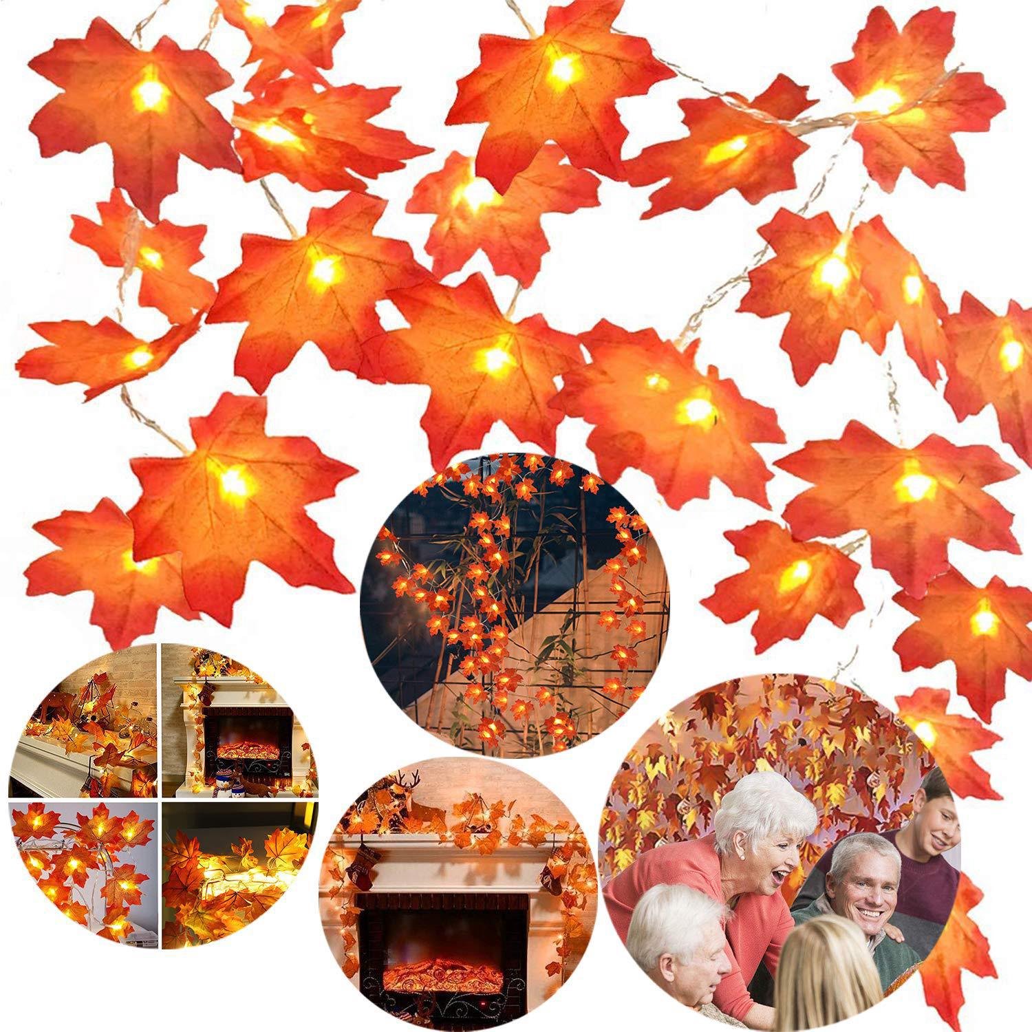 YAGXIG Halloween decoratieve verlichting-led esdoornblad lichtslingers-herfst decoratieve verlichting-6 meter 40 lampen-batterij aangedreven-waterdicht-Halloween herfst woondecoratie