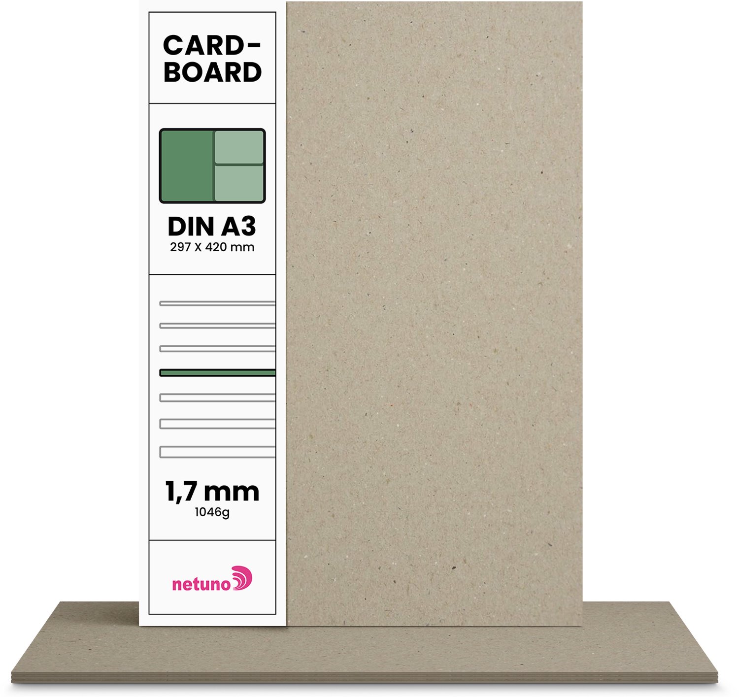 Karton papier - Grijs - A3 - 29,7 x 42 cm - 1.7mm - 1046 gram - 20 vellen - Netuno