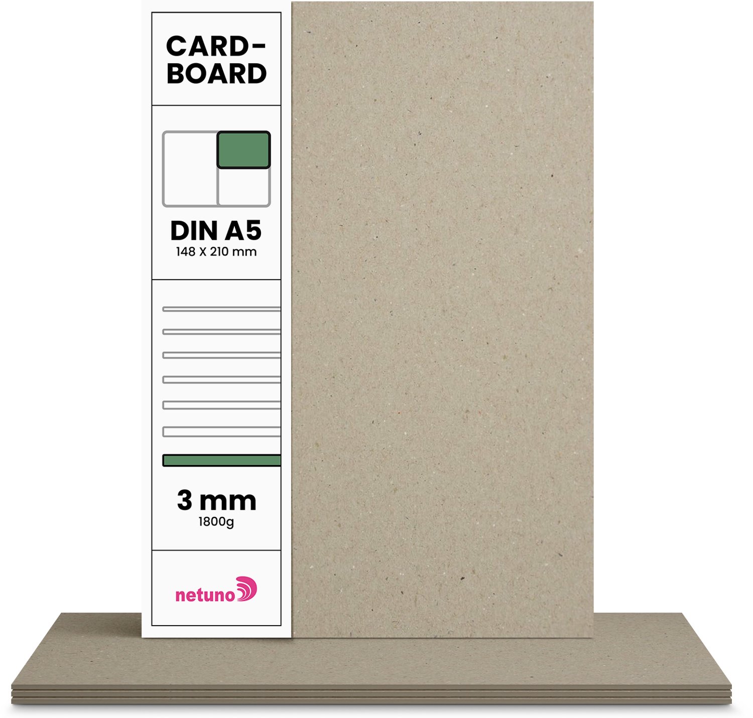 Karton papier - Grijs - A5 - 14,8 x 21 cm - 3mm - 1800 gram - 20 vellen - Netuno