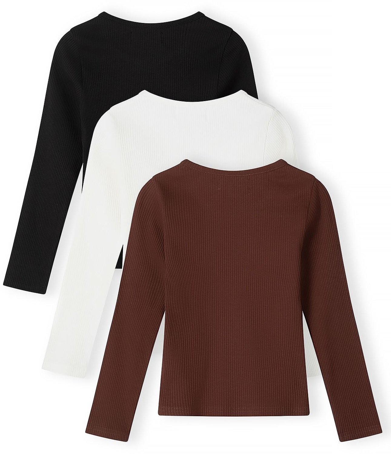 Minoti longsleeve meisjes – rib met ronde hals – 3-pack – crème, grijs en bruin