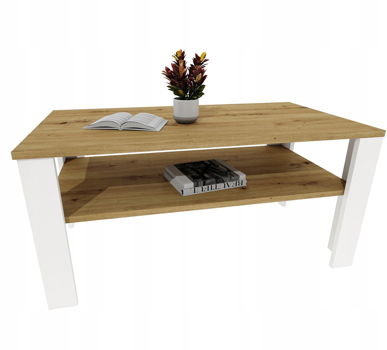 Mobelkap Salontafel Lara 96 - Artisan eikenlook/wit met plank