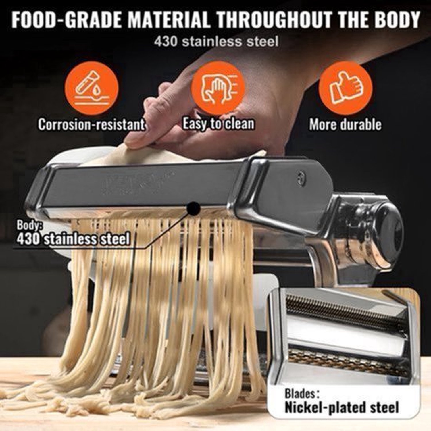 Vevor - Verse pastamakermachine - Elektrisch - 430 Roestvrij Staal - Noodle Rollers Cutter Slicer voor Het Snijden - Zilver