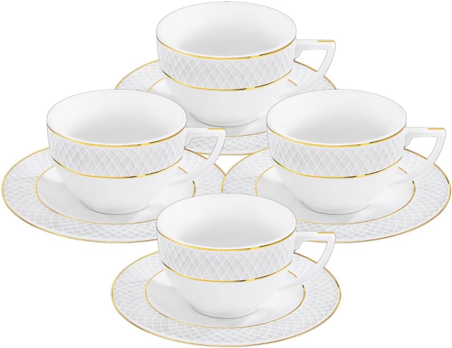 Wilmax Cappuccinokopje Porselein Wit Goudrand 170ml Set van 4