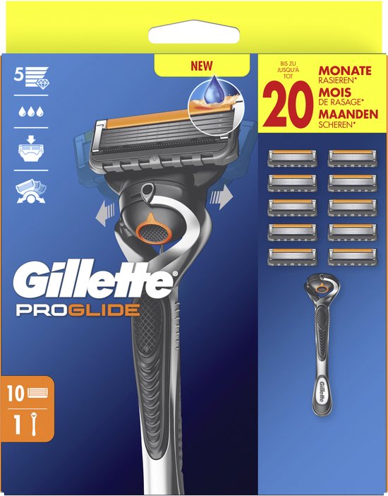 Gillette Proglide Scheermes voor Mannen - 1 Gillette Handvat + 10 Scheermesjes