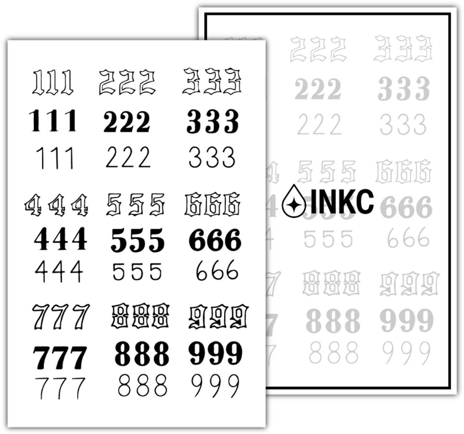 INKC - Tijdelijke Tattoo - Engelen Nummer Set - Nep Tattoo - Plak Tattoos - Blijft tot 2 weken - 10 x 15cm