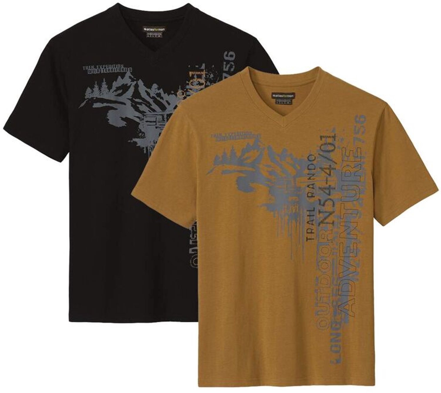 ATLAS FOR MEN - Set van 2 T-shirts met V-hals - Heren - Verkrijgbaar in grote maten - L