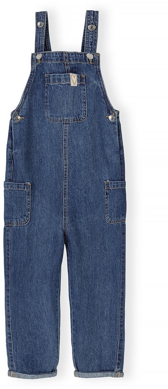 Minoti tuinbroek meisjes – denim – hartje op de borstzak – blauw