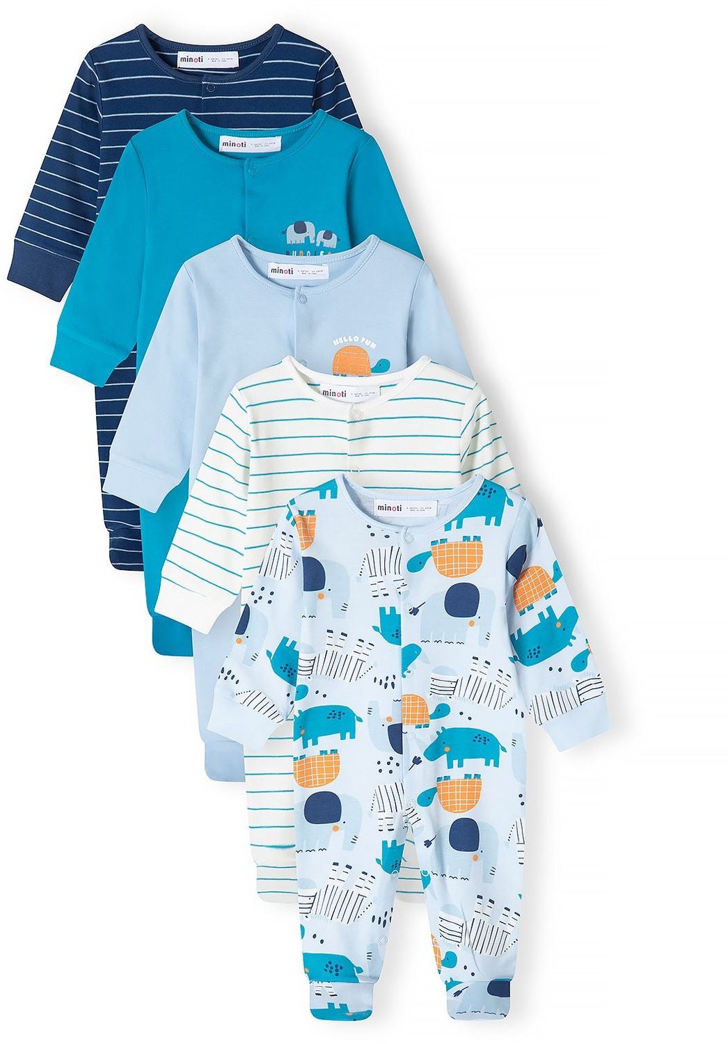 Minoti boxpakje baby – olifanten en schildpad – 5-pack – blauw en crème