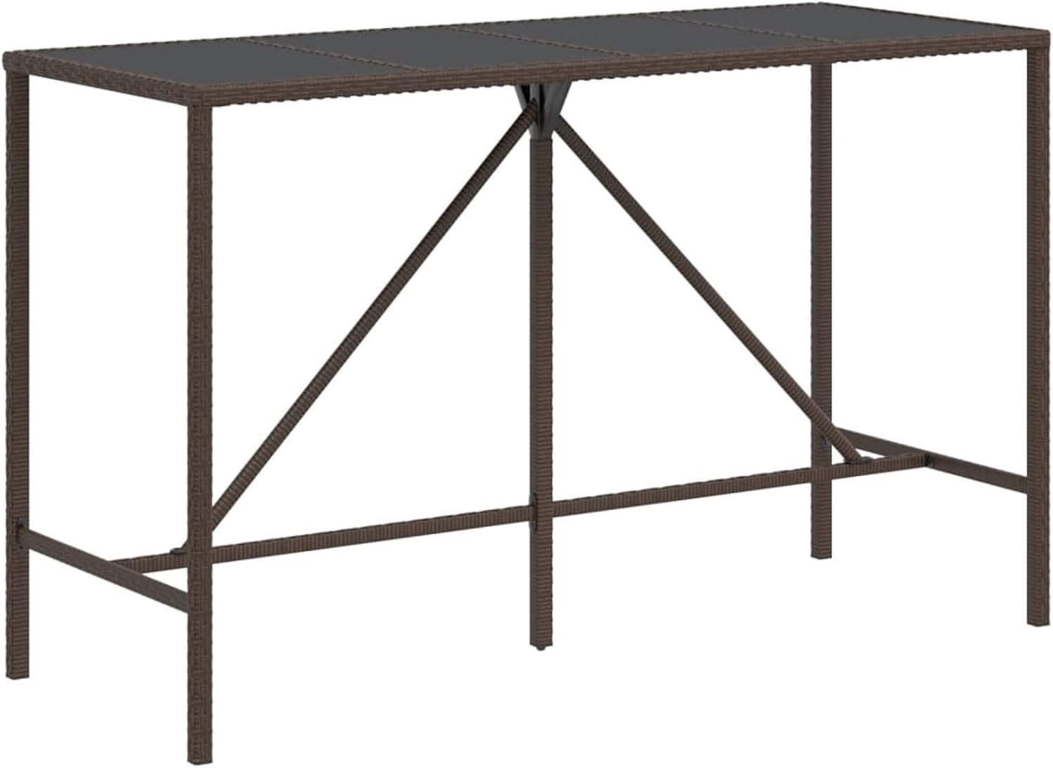 Bartafel met glasplaat, eettafel, bartafel, bistrotafel, bureau, tuinbar, rotan, bartafel, outdoor, tuinmeubelen, terrastafel, bruin, 180 x 70 x 110 cm, polyrotan