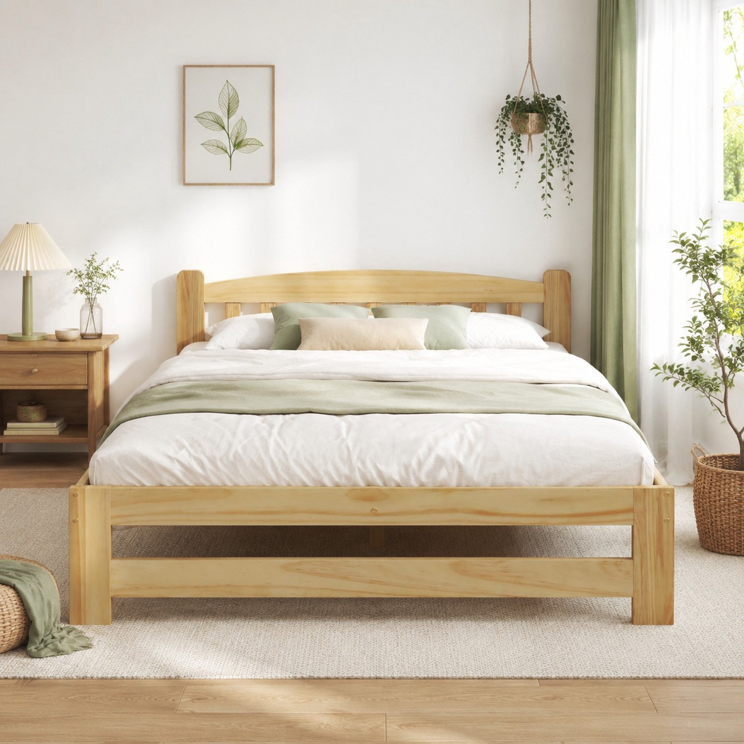 CHICFURN Houten Tweepersoonsbed 140 x 200 cm - Lattenbodem - Naturel