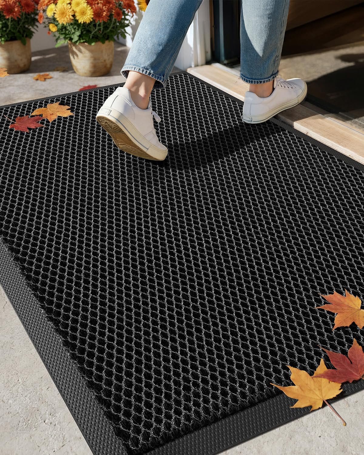 Famanu - Voordelige deurmat - Houdt vuil en vocht buiten - Duurzaam polyester - Zwart Grijs 1 stuk