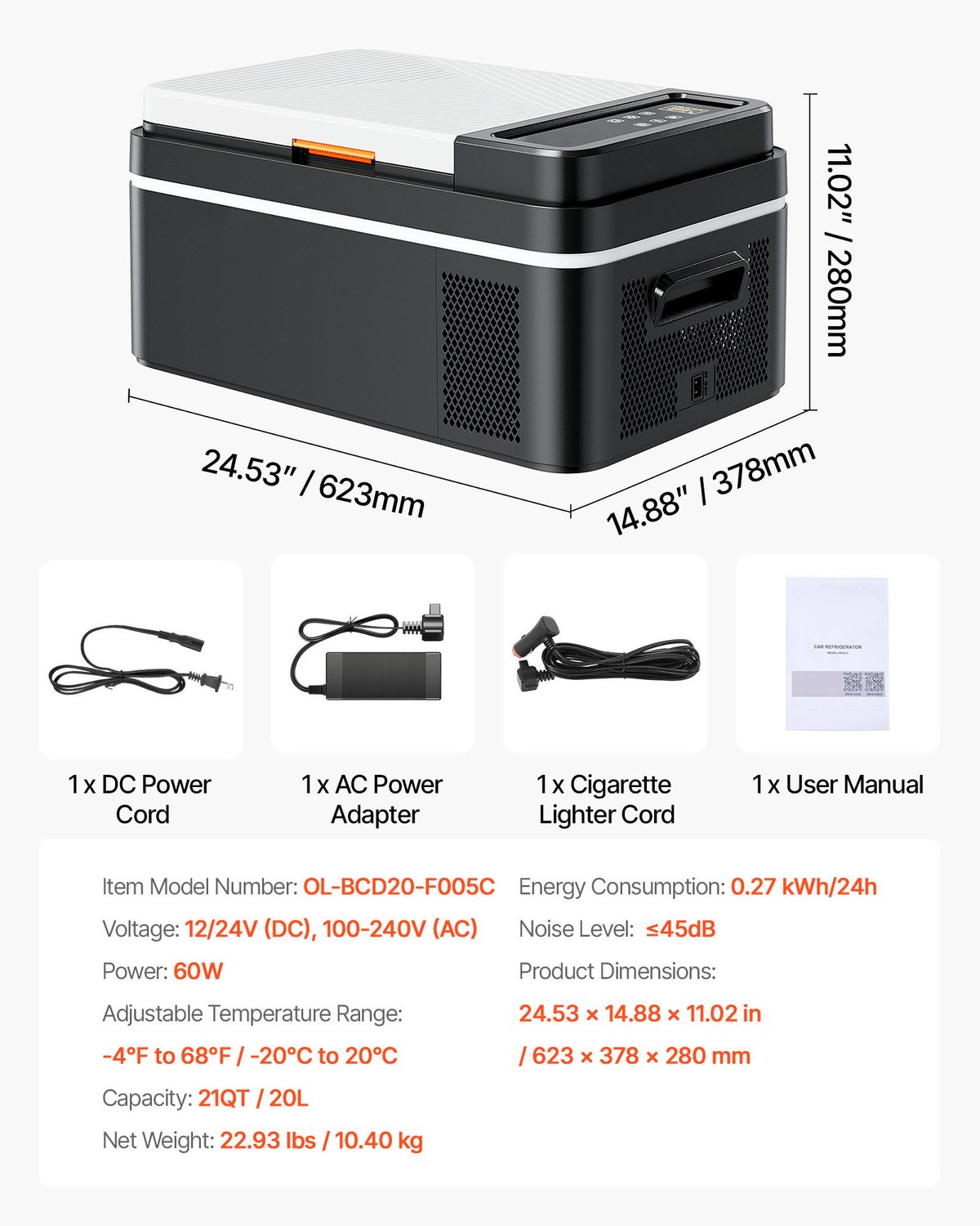 Draagbare Autokoelkast 20L - Elektrische Compressor - 12V/24V/AC - Vriezer - Koelbox