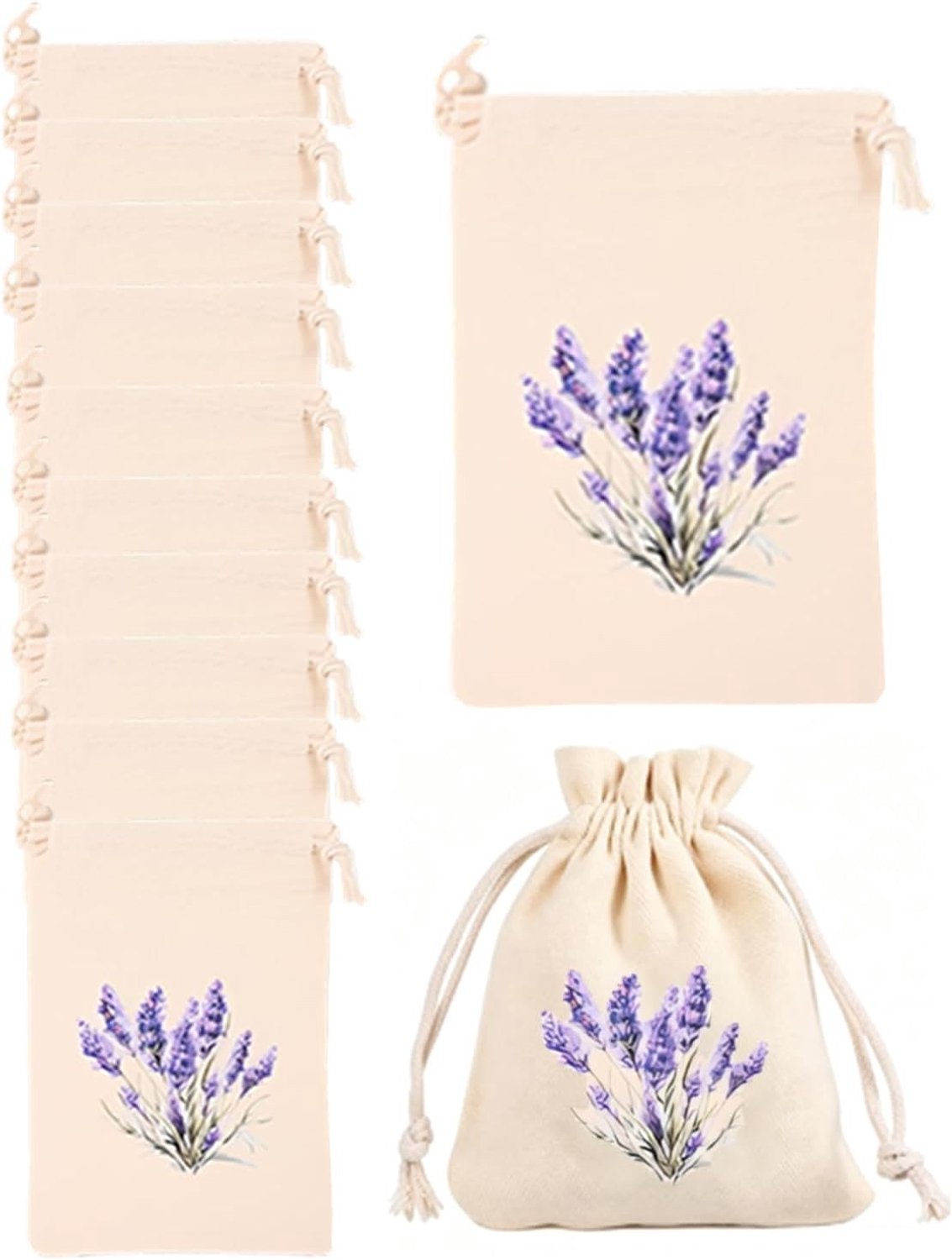 Katoenen Geurzakjes - Wit - 10 x 15 cm - Herbruikbare Zakjes met Trekkoord - Voor Lavendel en Aromatherapie