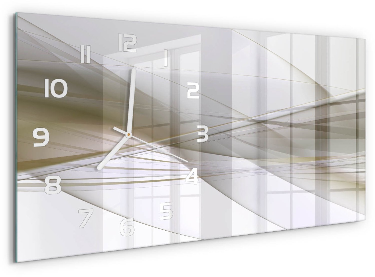 TULUP Wandklok - Abstractie Klok Glas Met Opdruk - 60x30 cm - Beige Moderne Wandklok Glas - Witte handen - Rechthoekige Klok - Decoratieve Glazen Klok - Glazen Wandklok Design