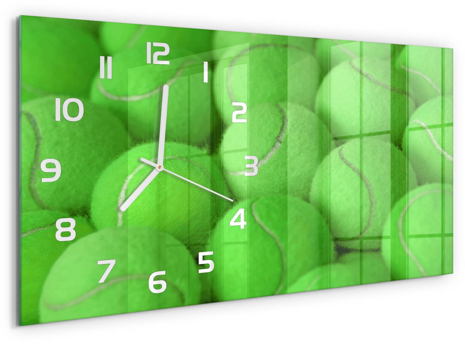 TULUP Wandklok - Tennisballen Glazen Wandklok Design - 60x30 cm - Groente Klok Glas Met Opdruk - Witte handen - Rechthoekige Klok - Wandklok Glas Met Motief - Decoratieve Glazen Klok