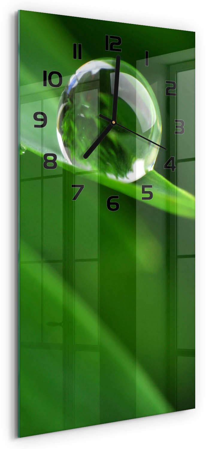 Tulup Wandklok - grassprietje Klok Glas Met Opdruk - 30x60 cm - Groente Moderne Wandklok Glas - Zwarte handen - Rechthoekige Klok - Decoratieve Glazen Klok - Glazen Wandklok Design