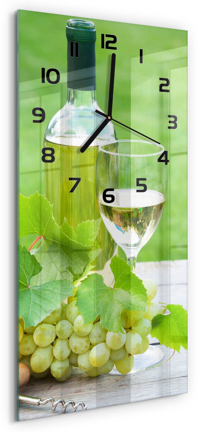 Tulup Wandklok - Druiven en wijn Wandklok Glas Met Motief - 30x60 cm - Groente Decoratieve Glazen Klok - Zwarte handen - Rechthoekige Klok - Gekleurde Glazen Klok - Glazen Klok Met Print