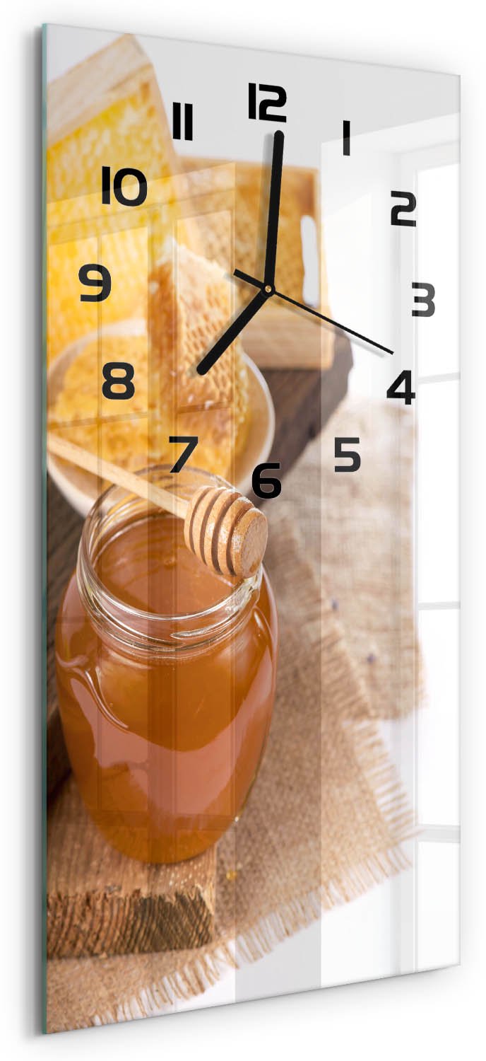 Tulup Wandklok - Honing Wandklok Glas Met Motief - 30x60 cm - Geel Decoratieve Glazen Klok - Zwarte handen - Rechthoekige Klok - Gekleurde Glazen Klok - Glazen Klok Met Print