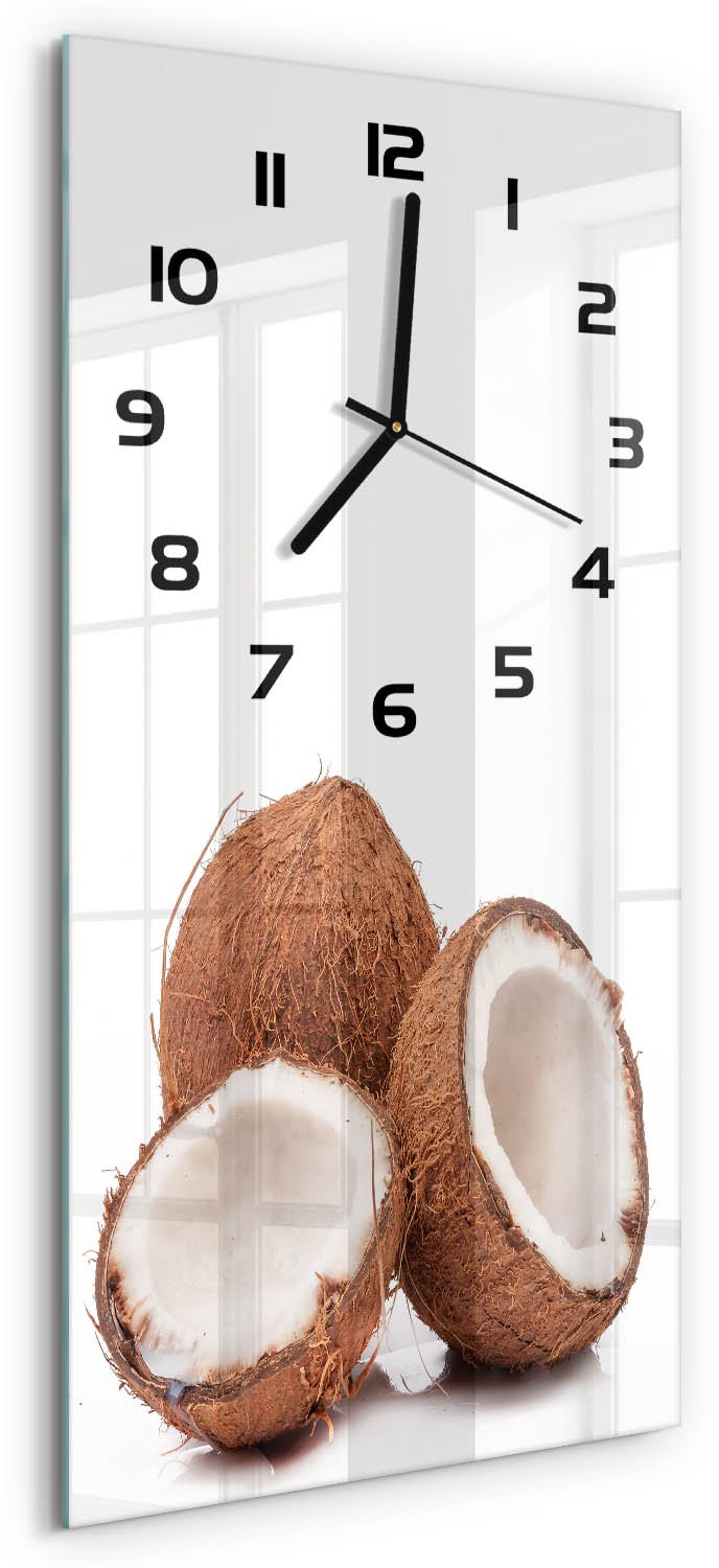 Tulup Wandklok - Kokosnoot Gekleurde Glazen Klok - 30x60 cm - Bruin Glazen Klok Met Print - Zwarte handen - Rechthoekige Klok - Moderne Wandklok Glas - Wandklok Glas Decoratie