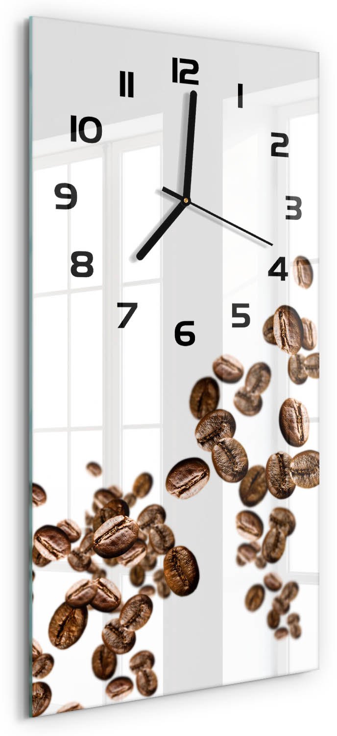 Tulup Wandklok - Koffiebonen Gekleurde Glazen Klok - 30x60 cm - Bruin Glazen Klok Met Print - Zwarte handen - Rechthoekige Klok - Moderne Wandklok Glas - Wandklok Glas Decoratie