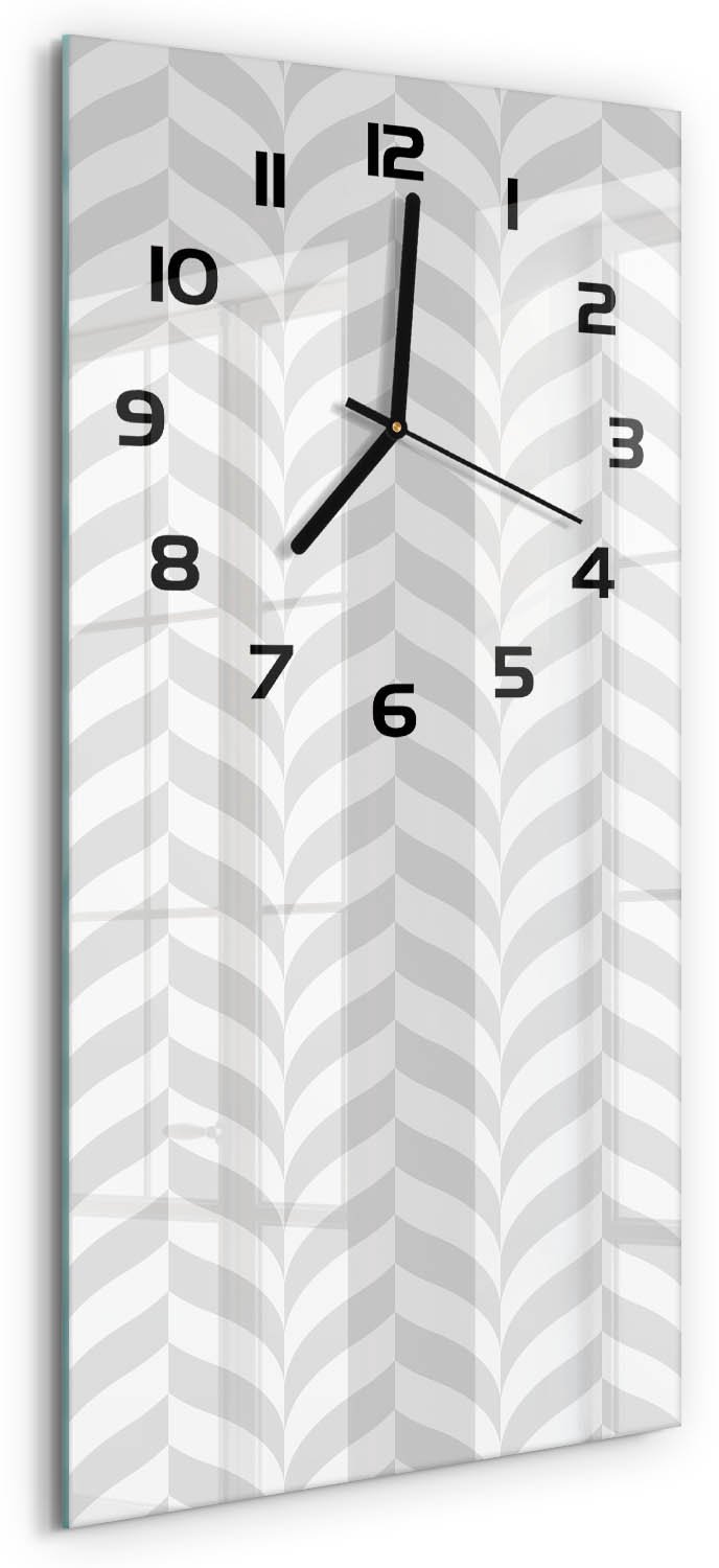 Tulup Wandklok - Geometrische achtergrond Glazen Wandklok Design - 30x60 cm - Grijs Klok Glas Met Opdruk - Zwarte handen - Rechthoekige Klok - Wandklok Glas Met Motief - Decoratieve Glazen Klok